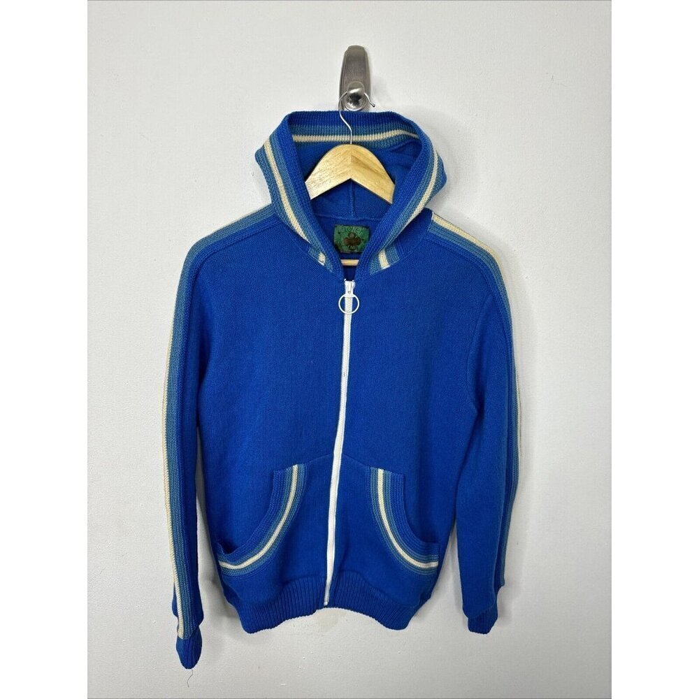 Vintage Clover Knitting Mills Woman M Curling Wool Cardigan Preppy Hooded 60s‎